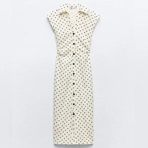 Zara Linen Polka dot fitted dress